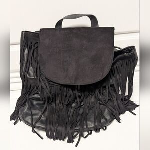 H&M Divided Fringed Black Leather Bag